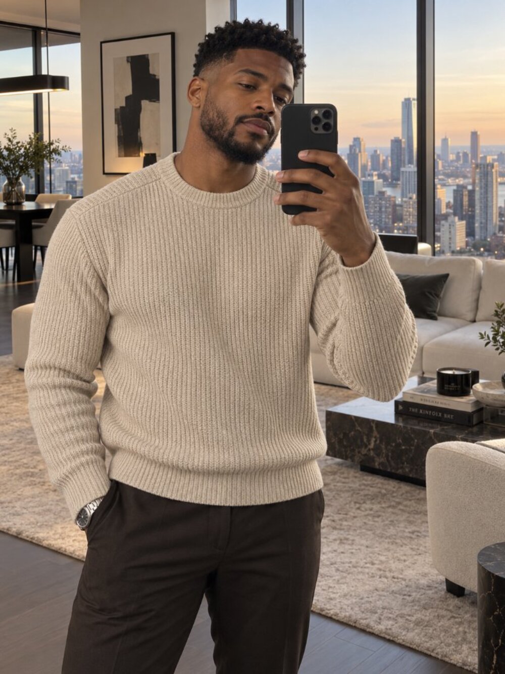 ZARA Man New York Edition Beige Ribbed Knit Sweater Men’s Size M